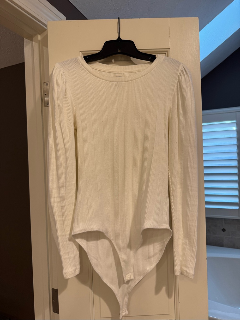 GAP Cream Ribbed Long-Sleeve Bodysuit